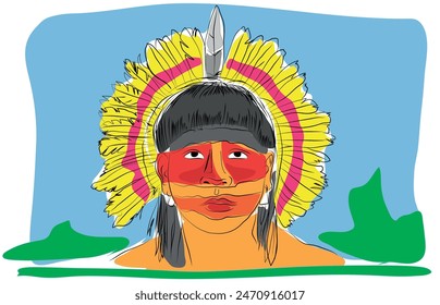 Colorful drawing of an indian face