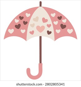 Colorful drawing of open pink umbrella with hearts rainy seasonal parasol protecting