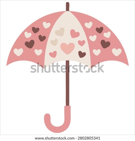 Colorful drawing of open pink umbrella with hearts rainy seasonal parasol protecting