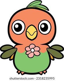 Colorful drawing parrot bird with flower background. Ai generate.