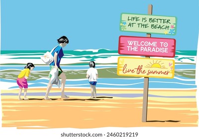 colorful drawing of people on the beach