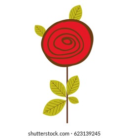 colorful drawing red rose with leaves and stem vector illustration