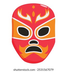 Desenho colorido representando uma máscara luchador com uma expressão irritada, uma máscara tradicional mexicana de luta livre