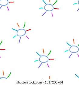 Colorful drawing sun abstract seamless pattern
