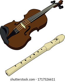Colorful drawing of a violin and flute.