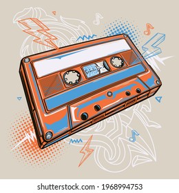 Colorful drawn audio cassette music design