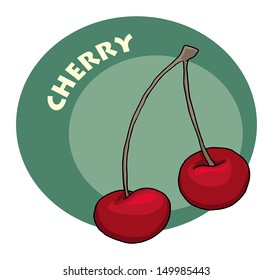 colorful drawn fruit label - cherry