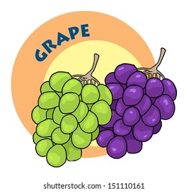 colorful drawn fruit label - grape, vector illustration