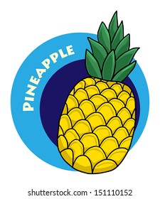 colorful drawn fruit label - pineapple, vector illustration
