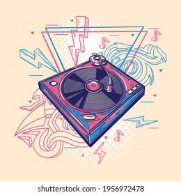 Colorful drawn musical turntable graffiti