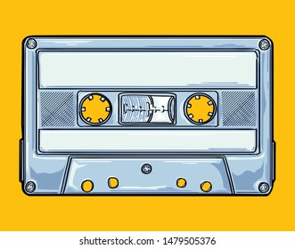 Colorful drawn retro musical audio cassette