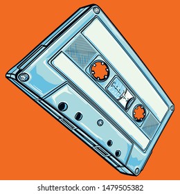 Colorful drawn retro musical audio cassette