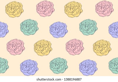Colorful drawn roses pattern seamless