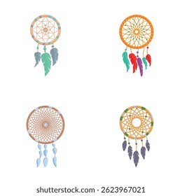 Colorful dreamcatcher icons set cartoon vector. Various dream catcher. Ethnic, tribal amulet