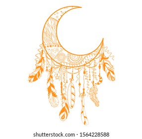 Colorful dreamcatcher on white. Mystic symbol. Hand drawn abstract dreamcatcher