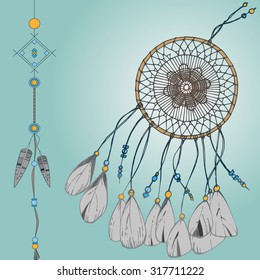 Colorful dreamcatcher. vector drawing hand