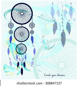 Colorful dreamcatcher.Catch your dream text. Vector illustration.