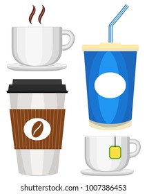 Colorful drink icon set poster. Coffee tea cola milkshake juice. Flat vector illustration for certificate banner sticker, badge sign, stamp, logo, icon label.