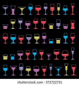 Colorful drinking glasses collection. Set of alcohol theme simple vector illustrations. Celebration elements, best for use in graphic and web design.
