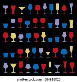 Colorful drinking glasses collection. Set of alcohol theme simple vector illustrations. Celebration elements, best for use in graphic and web design.