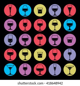 Colorful drinking glasses collection. Set of alcohol theme simple vector illustrations. Celebration elements, best for use in graphic and web design.