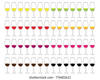 Colorful Drinking Glasses Pattern. Glass of Wine background  pattern.- Illustration
,Drink Glasses,Cocktail, Alcohol, Champagne, Margarita,  