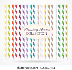 Colorful drinking straws collection. vector design. Stripped plastic straws. Realistic style.  Straws for beverage. 