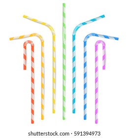 Colorful Drinking Straws Vector. Different Types. Plastic Straight And Curved. For Celebration Background Design, Cocktail Party Menu.