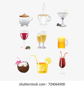 Colorful drinks icon set