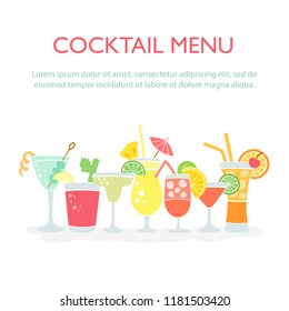 Colorful drinks set with the place for text, doodles, hand drawn style. Vector illustration.