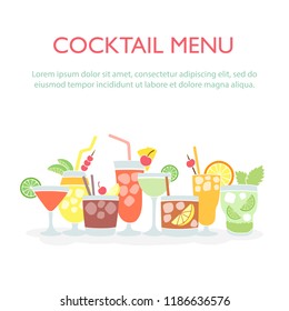 Colorful drinks set with the place for text, doodles, hand drawn style. Vector illustration.