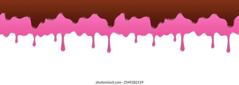 A colorful dripping design featuring a gradient of brown and pink colors, resembling melted chocolate and icing. The drips create a playful and sweet aesthetic, suitable for dessert-themed graphics.