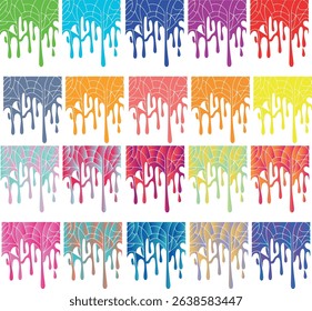Colorful dripping paint squares arranged in rows and columns on a white background design element