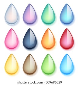 Colorful drop tear-shaped pearl gemstones set vector illustration.