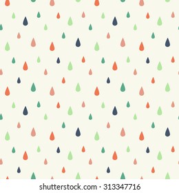 Colorful drops seamless vector pattern. Falling rain drops. Rainy background.