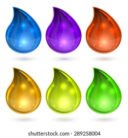 Colorful drops set vector template isolated on white background.