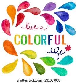 Colorful drops. Vector watercolor template with text