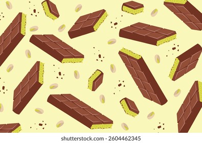 Colorful dubai chocolate vector background.