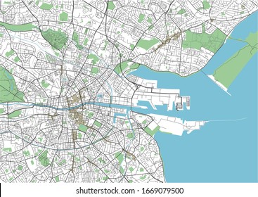 Colorido mapa de la ciudad vectorial de Dublín
