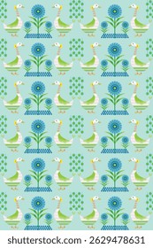 Colorful duck modern Geometric style, seamless pattern for design background, printable, card, cloth, carpet, curtain, apron, calendar