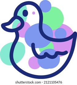 Colorful duck toy, illustration, vector on a white background.