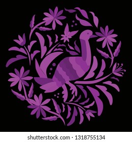 Colorful Duck Traditional Textile Embroidery Style from Tenango, Hidalgo; México - Otomi Circular composition - Vector