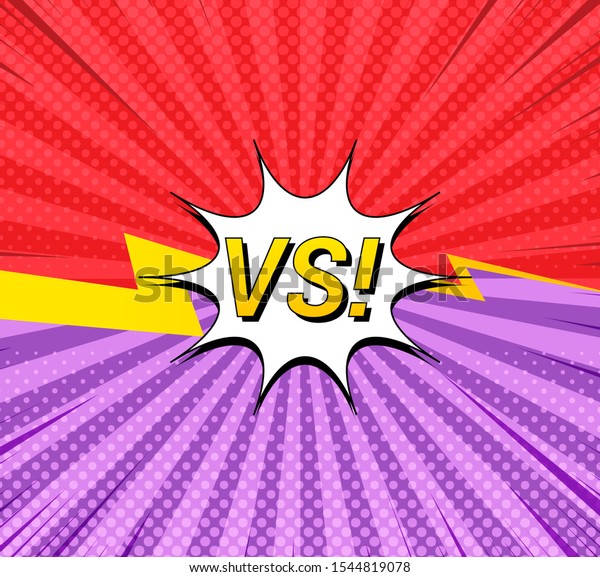 Colorful duel and fight concept with VS\
inscription lightning radial halftone rays effects in red and\
purple colors. Vector\
illustration