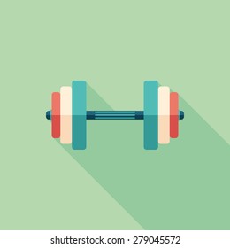 Colorful dumbbell flat square icon with long shadows.