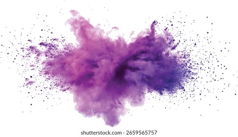 Colorful dust explodes. Paint holi. Colorful vibrant rainbow holi paint color powder explosion with bright colors isolated white background.	