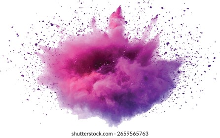 Poeira colorida explode. Pinte holi. Explosão colorida do pó da cor da pintura holi do arco-íris vibrante com o fundo branco isolado das cores brilhantes.	