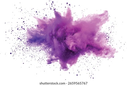 Poeira colorida explode. Pinte holi. Explosão colorida do pó da cor da pintura holi do arco-íris vibrante com o fundo branco isolado das cores brilhantes.	