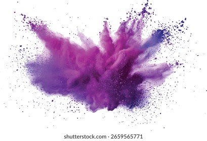 El polvo colorido explota. Pinta holi. Explosión vibrante colorida del polvo del color de la pintura del holi del arco iris con los colores brillantes aislaron el fondo blanco.	