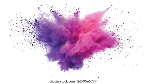 Colorful dust explodes. Paint holi. Colorful vibrant rainbow holi paint color powder explosion with bright colors isolated white background.	
