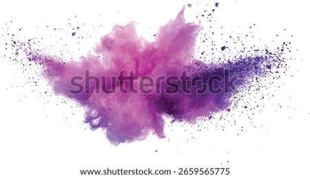 Colorful dust explodes. Paint holi. Colorful vibrant rainbow holi paint color powder explosion with bright colors isolated white background.	